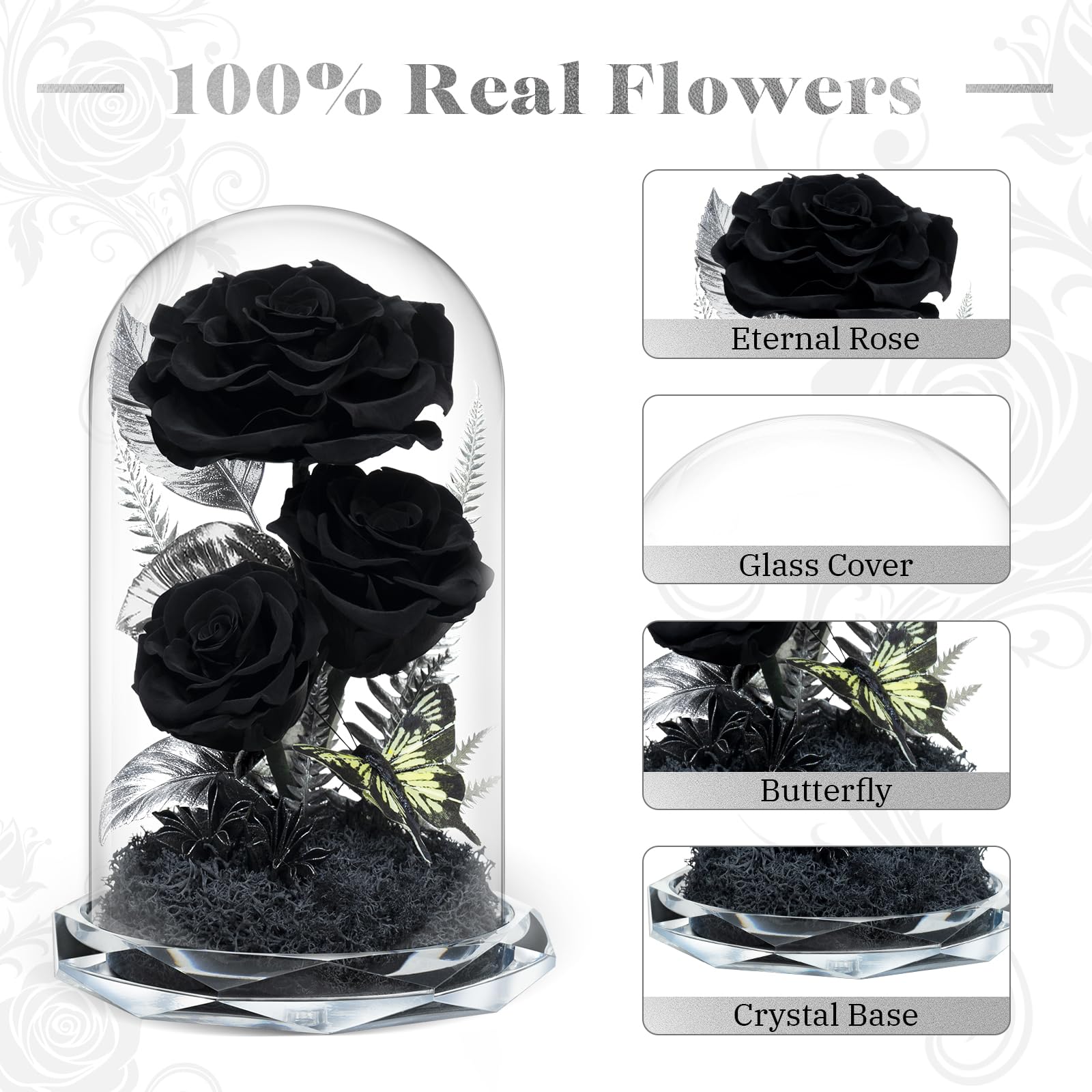Tyvouflo close-up of a black rose petal revealing texture and long-lasting preservation
