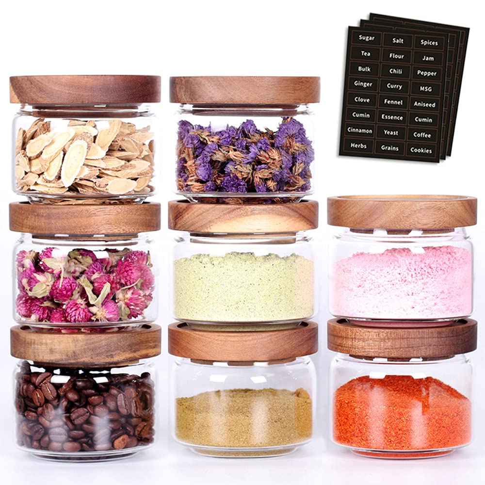 Tzerotone glass spice jars front view showing neat organization benefit