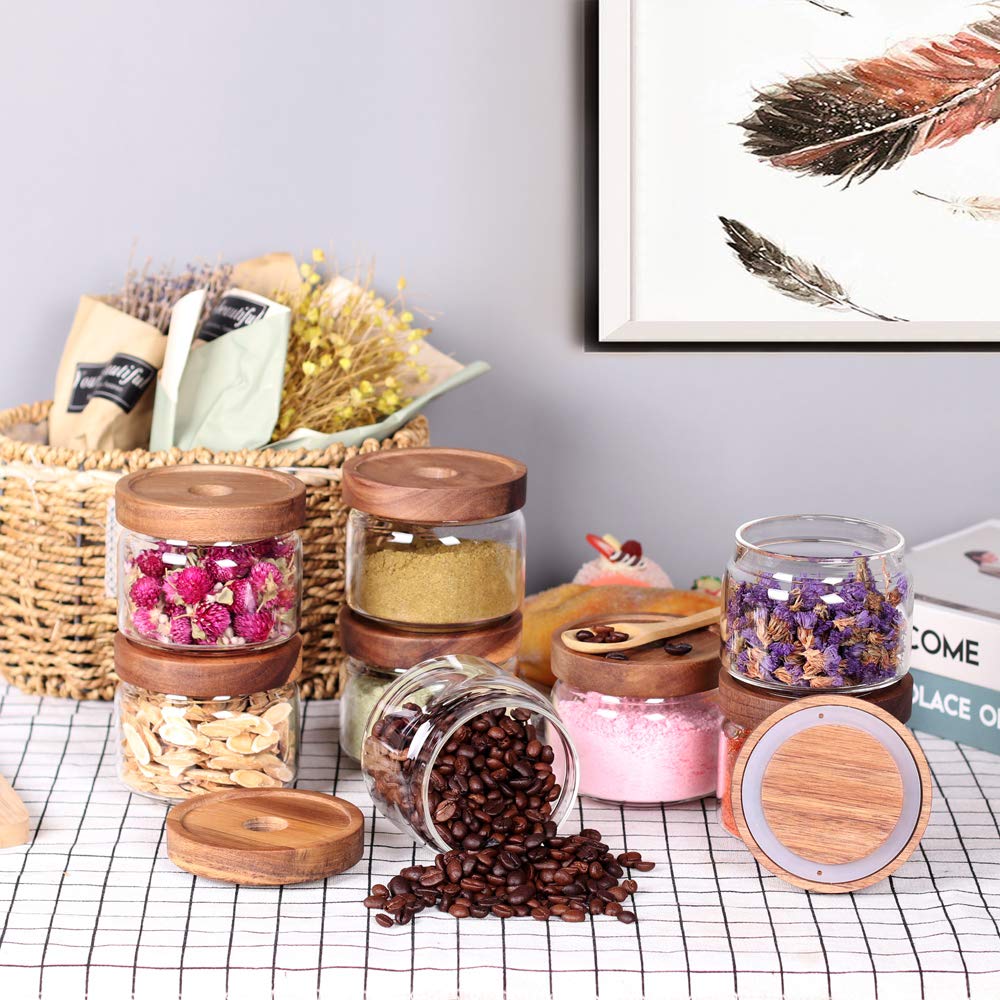 Tzerotone stackable jars arranged on shelf saving counter space