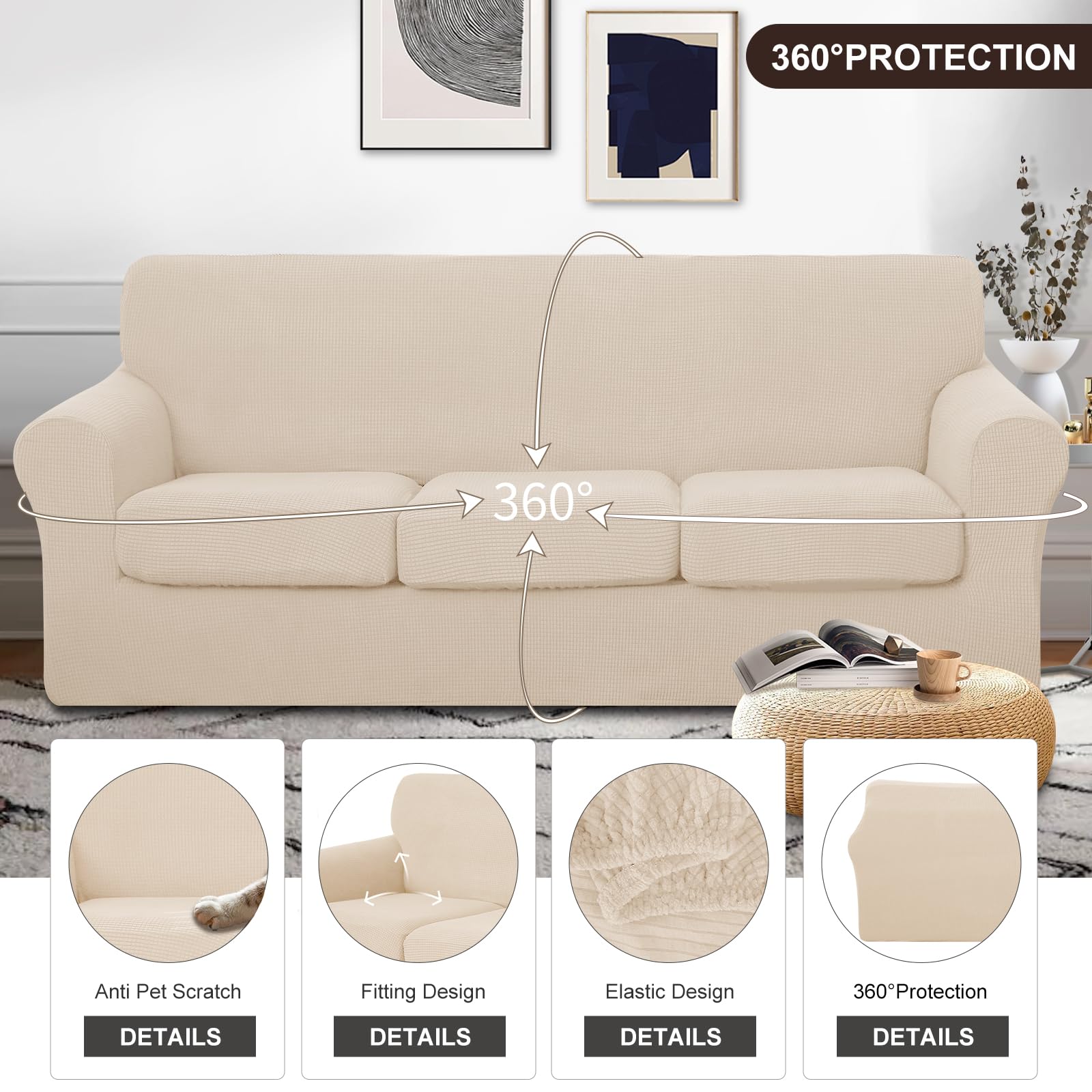 U-NICE HOME cushion detail demonstrating snug fit and wrinkle reduction
