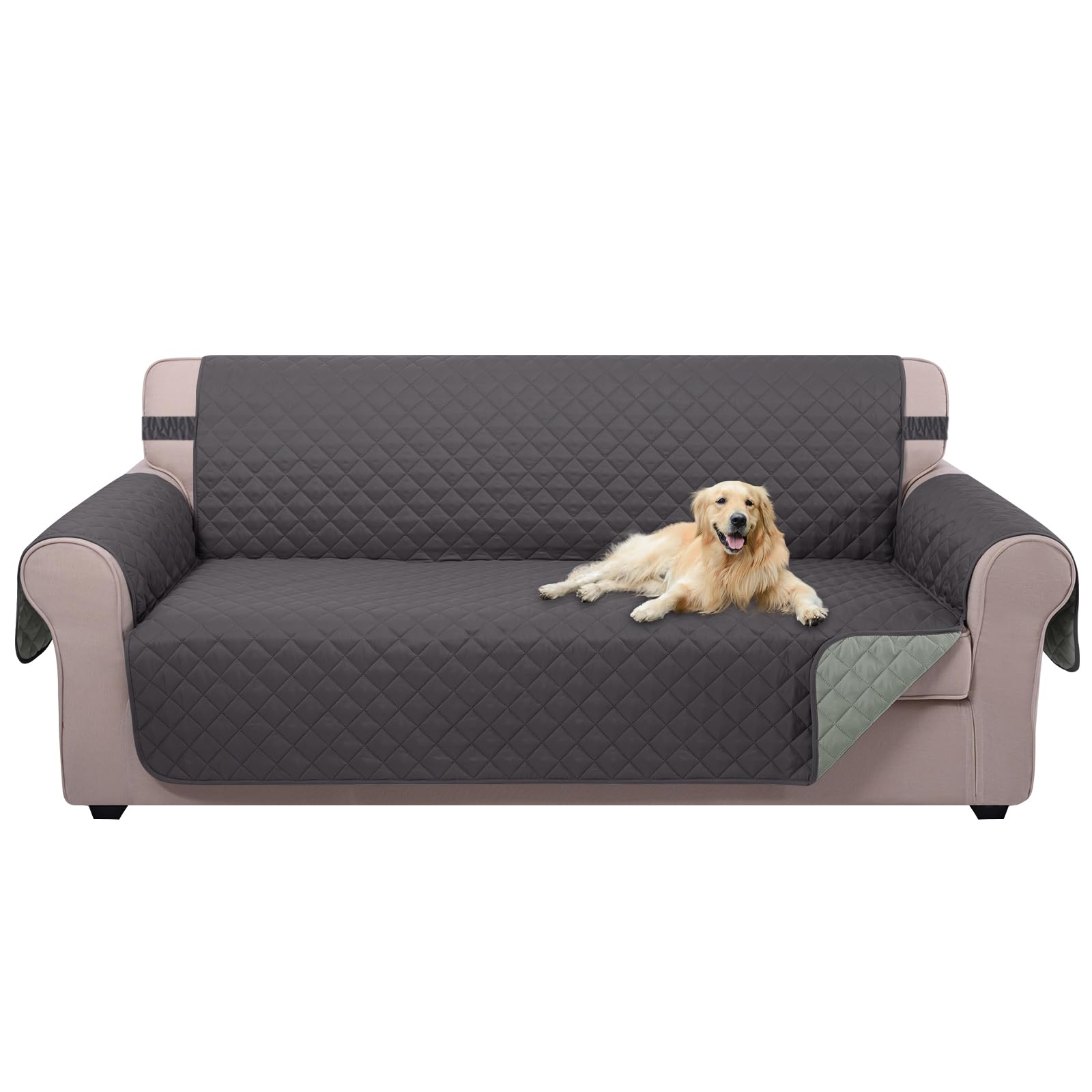 U-NICE HOME front view of dark grey reversible sofa cover showing full fit and protection