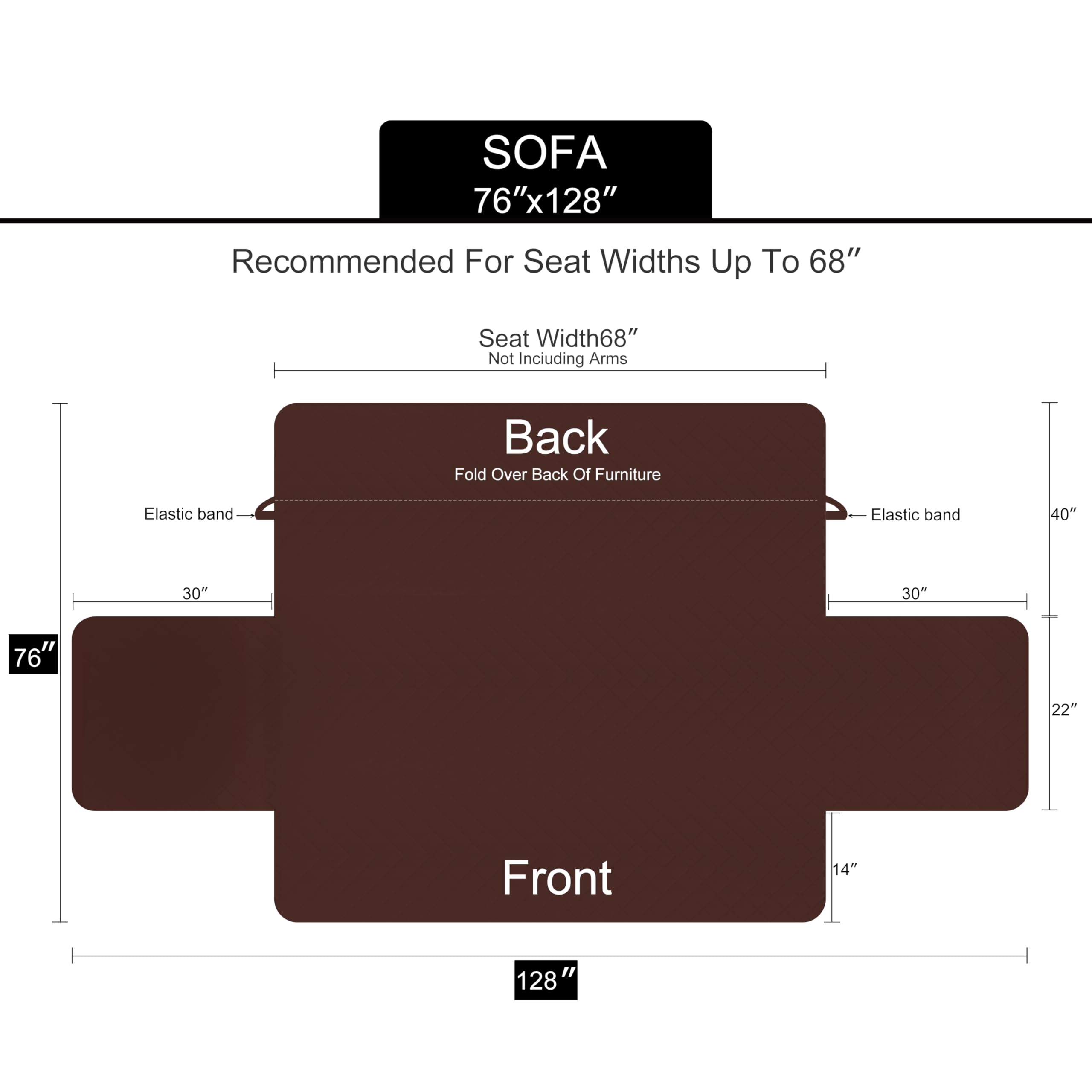 U-NICE HOME cover on sofa with measuring tape showing fit up to 68 inches