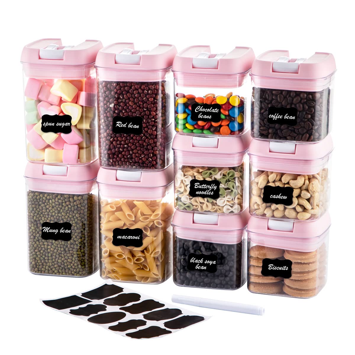 U-QE front view of canister set showing clear bodies and lids for easy identification and organization