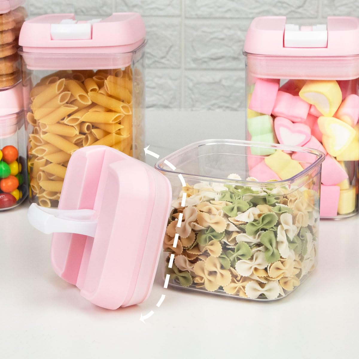 U-QE canisters on a kitchen countertop styled for breakfast showing neat presentation and quick access
