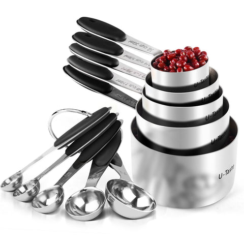 U-Taste front view of measuring cups and spoons set showing complete kit and durable finish