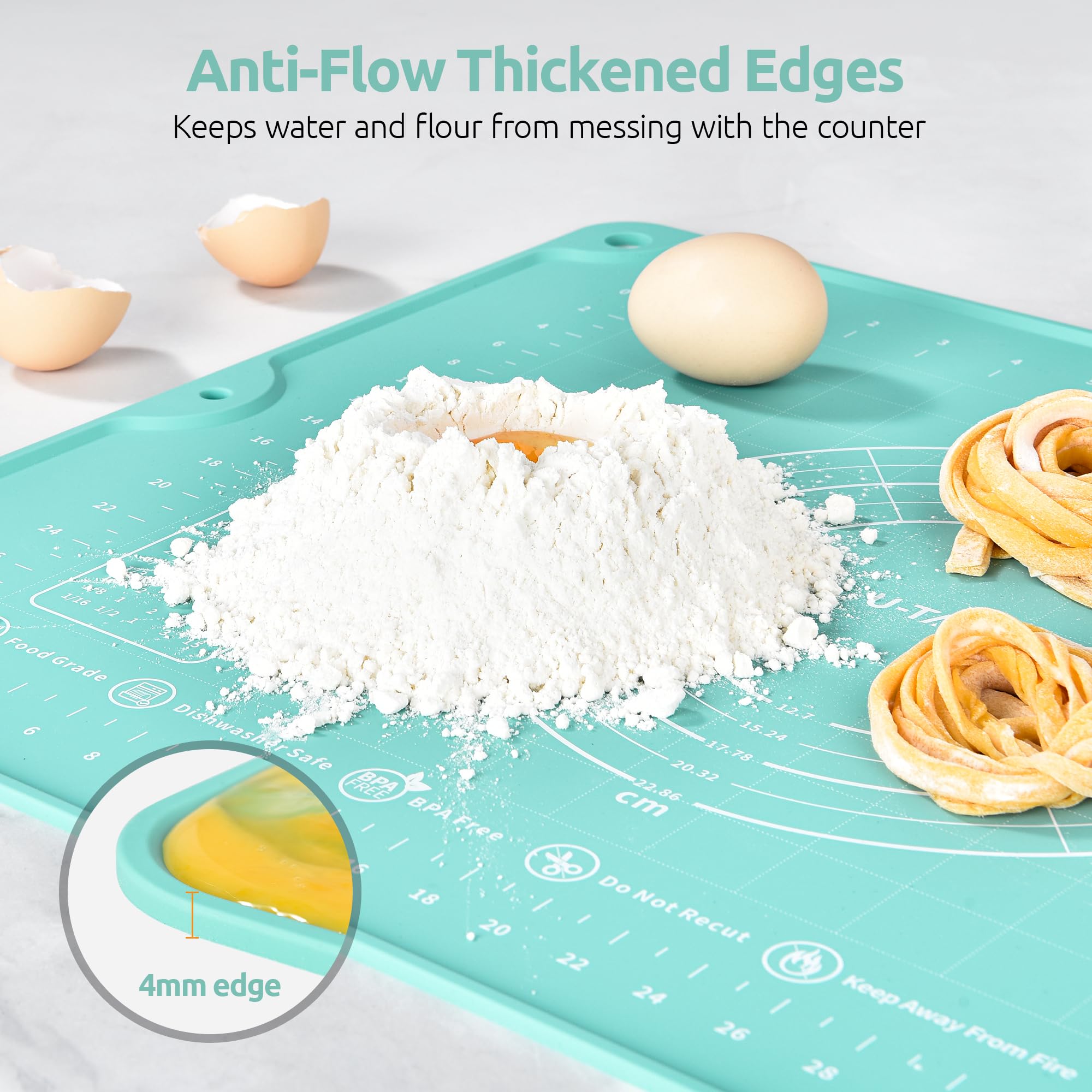 U-Taste mat in use with rolling pin demonstrating smoother rolling and less flour needed