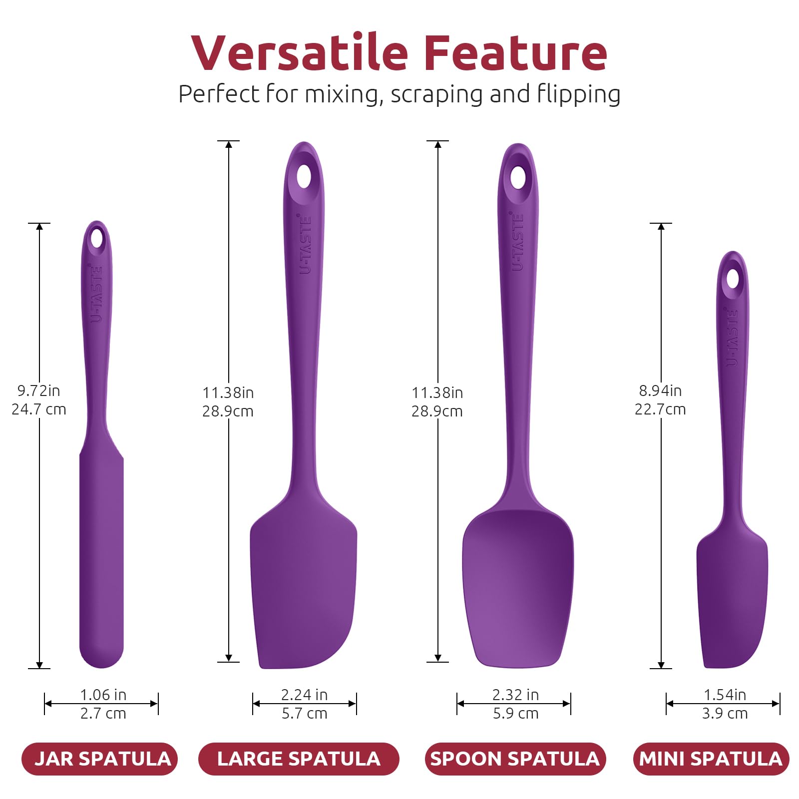 U-Taste large spatula blade close-up showing smooth edge for clean scraping