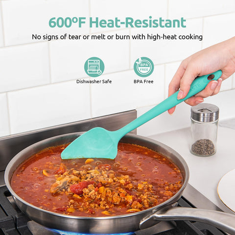 U-Taste spatula scraping mixing bowl showing flexible edge benefit thorough scraping