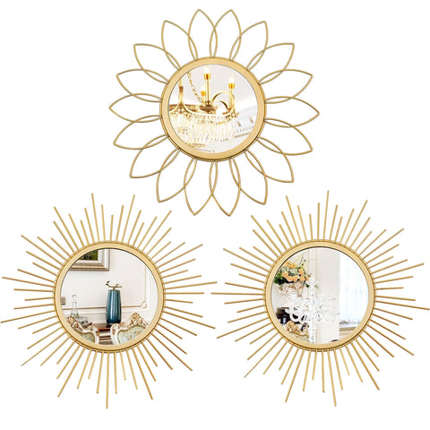 Uaussi gold sunburst mirror front view showing radiant focal design and brightening benefit