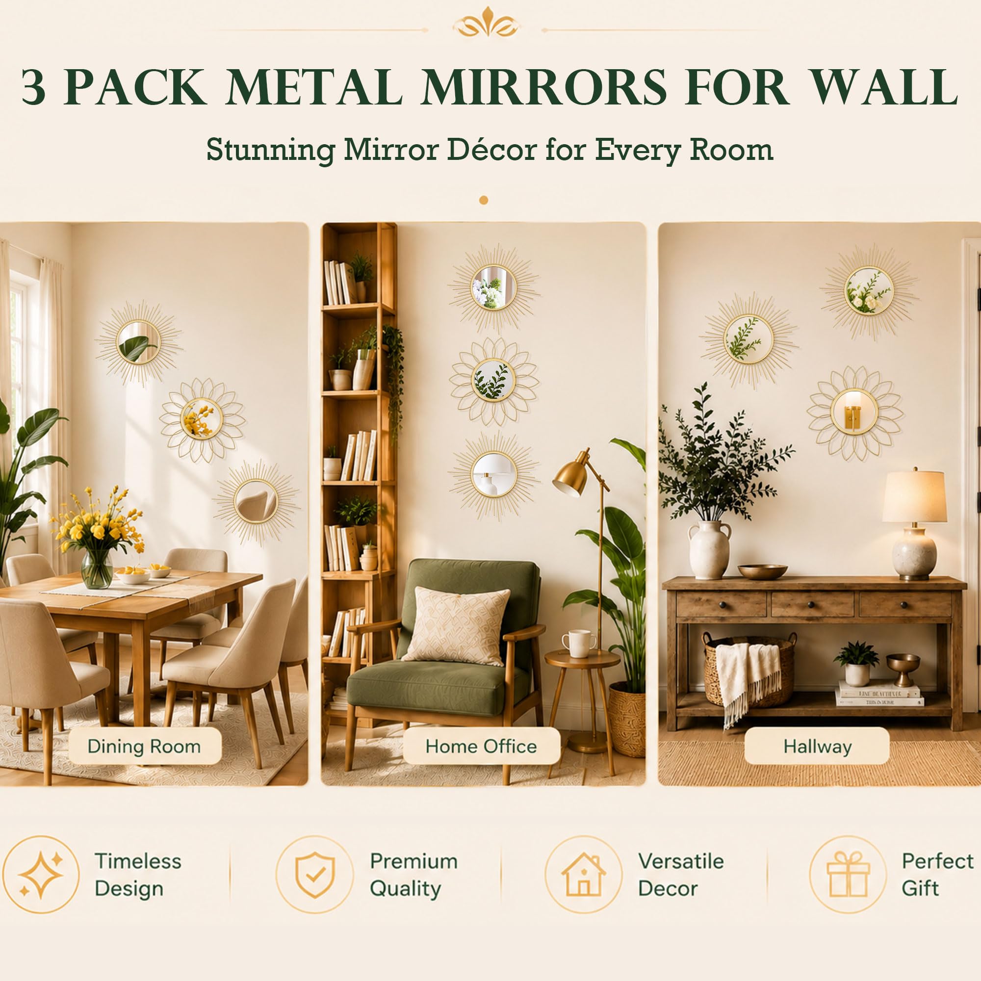 Uaussi lifestyle living room display showing mirrors above sofa and mood-enhancing benefit