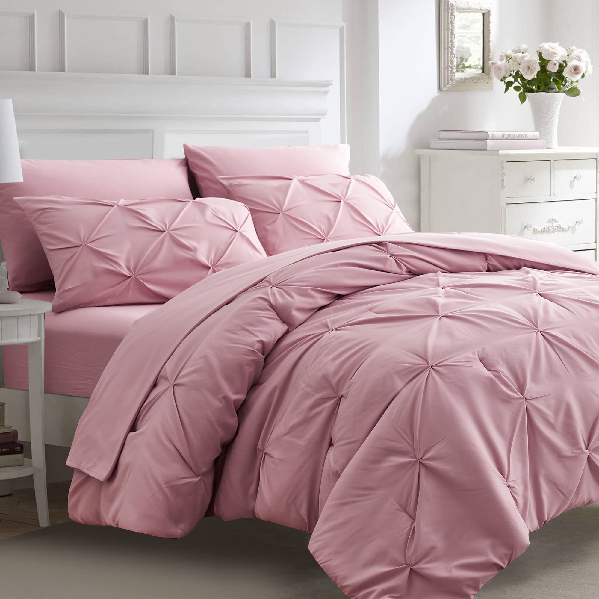 Ubauba front view of full-size blush comforter set showing coordinated pieces and neat finish