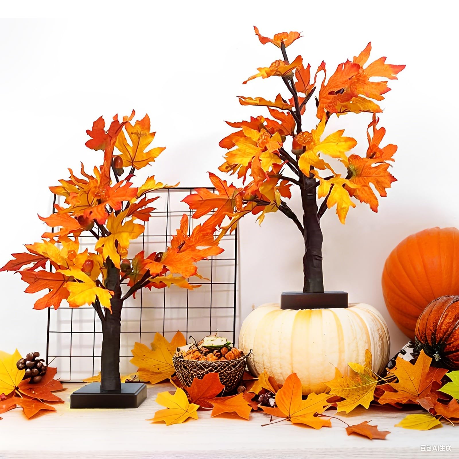 Ucutely detail shot of pumpkins and acorns adding harvest charm