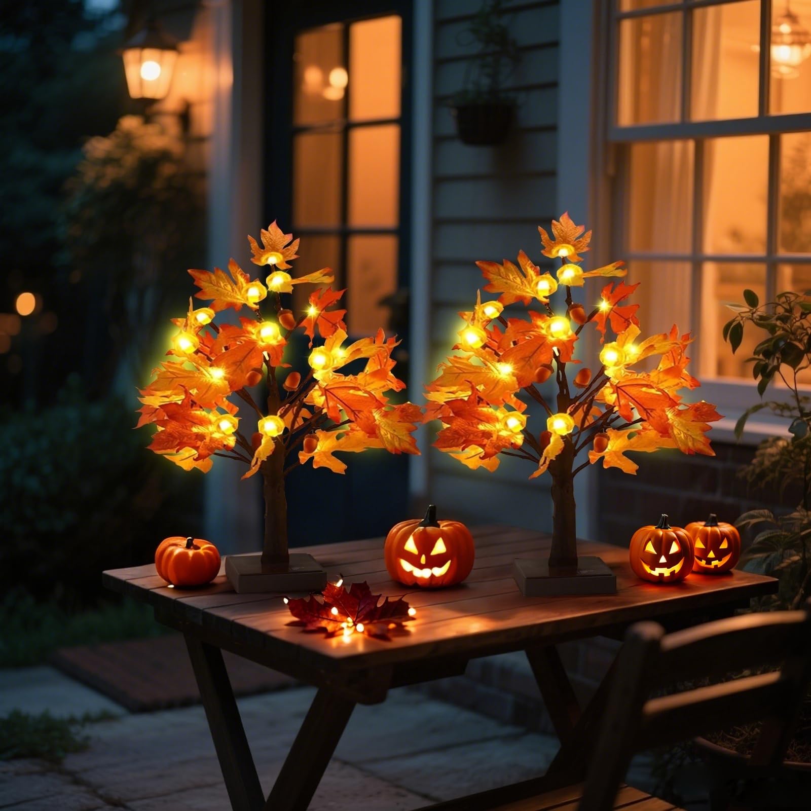 Ucutely lit tree at night creating soft ambient fall lighting