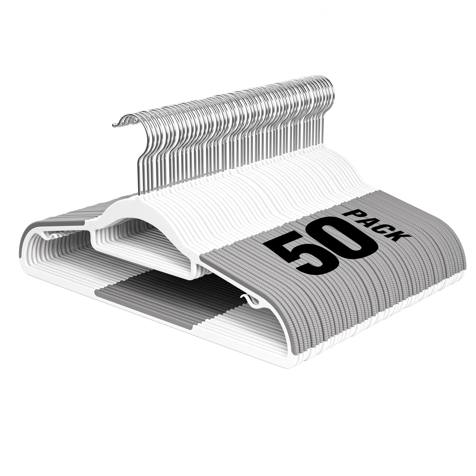 UEAKPIC front view of 50-pack hangers showing neat storage and space savings
