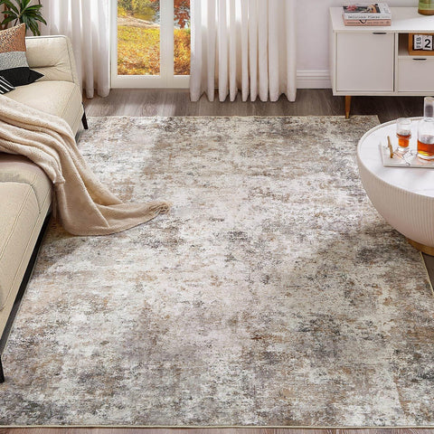 UERMEI front view of 8x10 rug showing neutral abstract design and cozy appeal