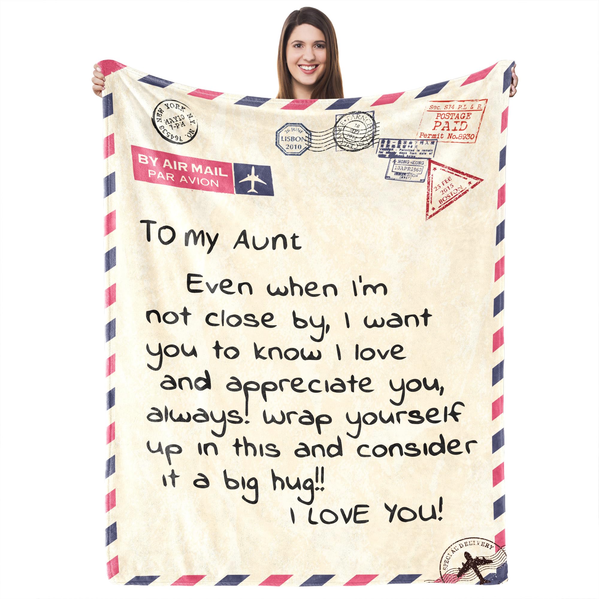 UFOORO front view of gift-ready aunt blanket showing design and dimension benefit
