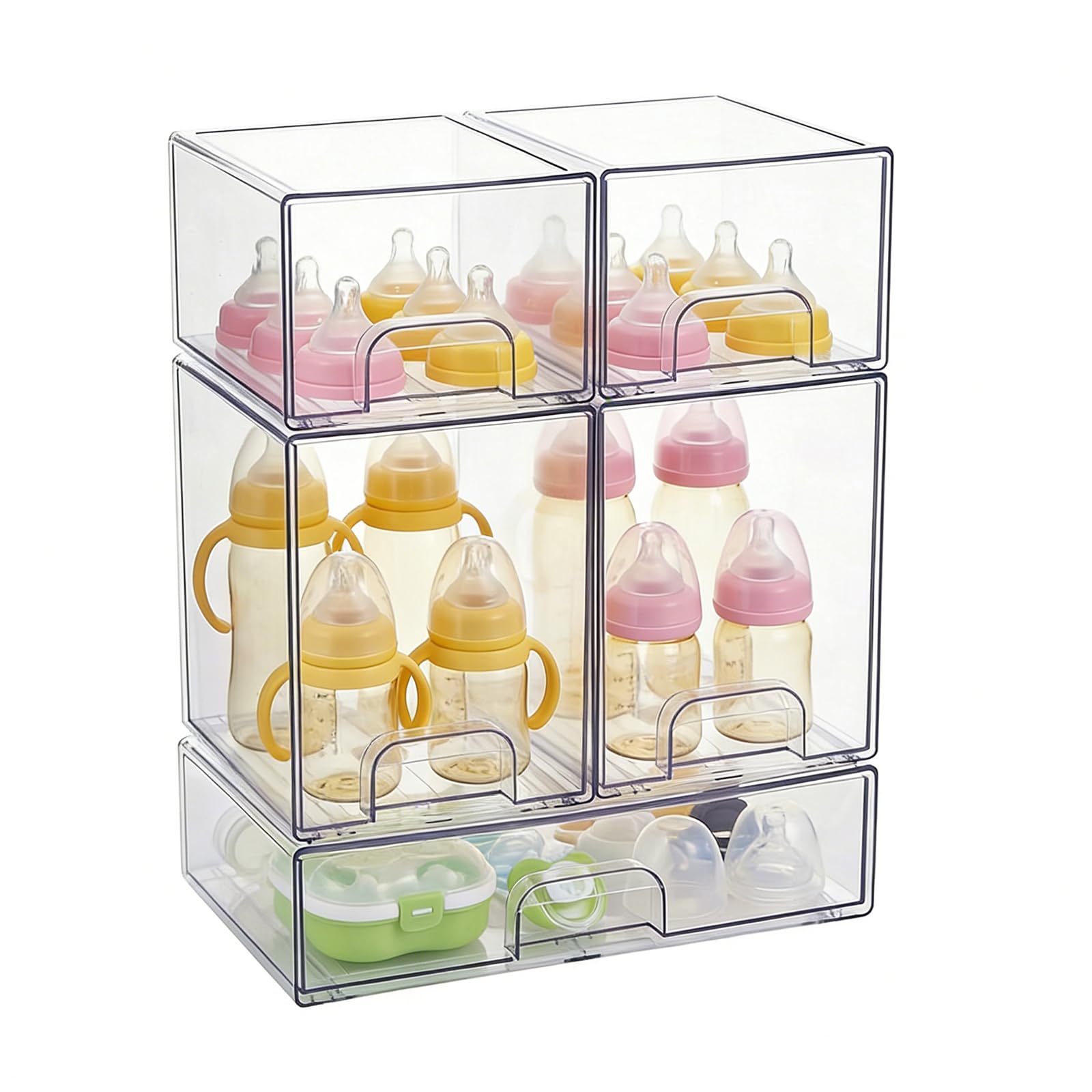 UFORU front view showing five clear stackable drawers for organized storage