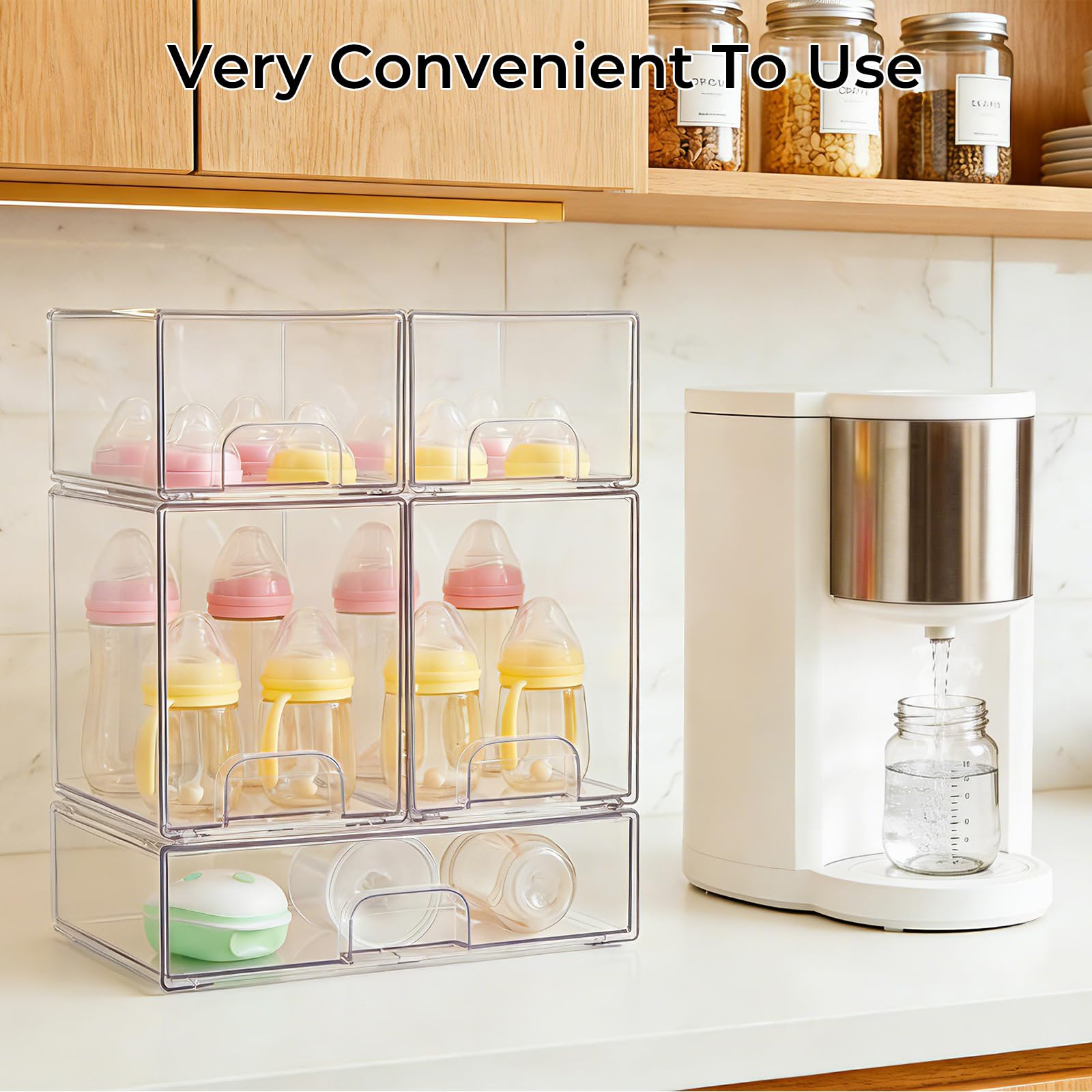 UFORU stacked drawers in nursery showing space-saving vertical storage benefit