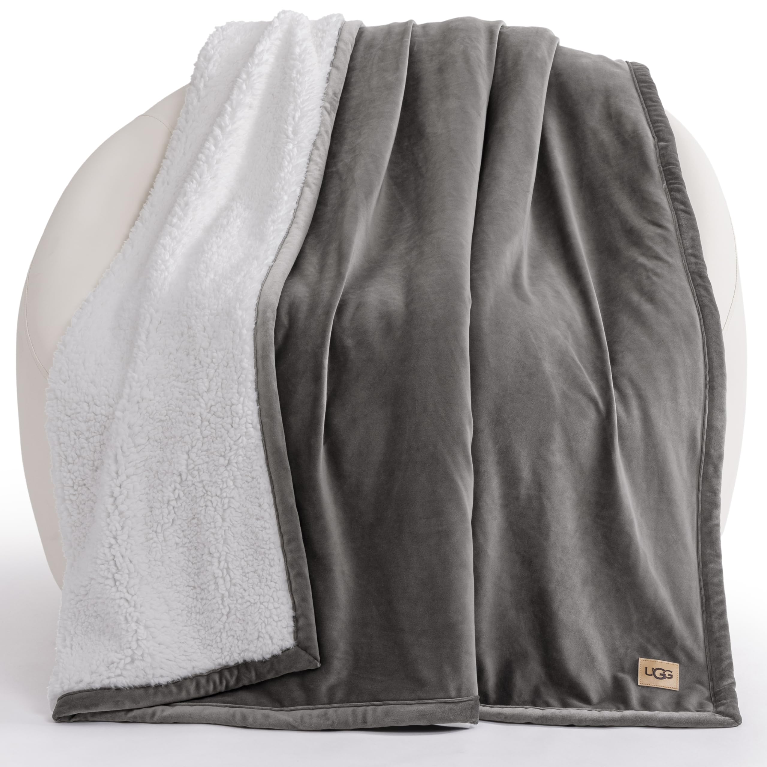 UGG folded charcoal front fleece showing neat drape and modern look