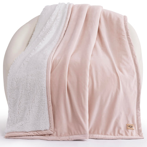 UGG Bliss throw front view quartz pink shows soft styling and cozy appeal