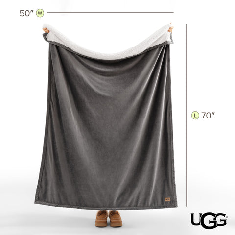 UGG throw in a reading nook conveying softness and inviting relaxation