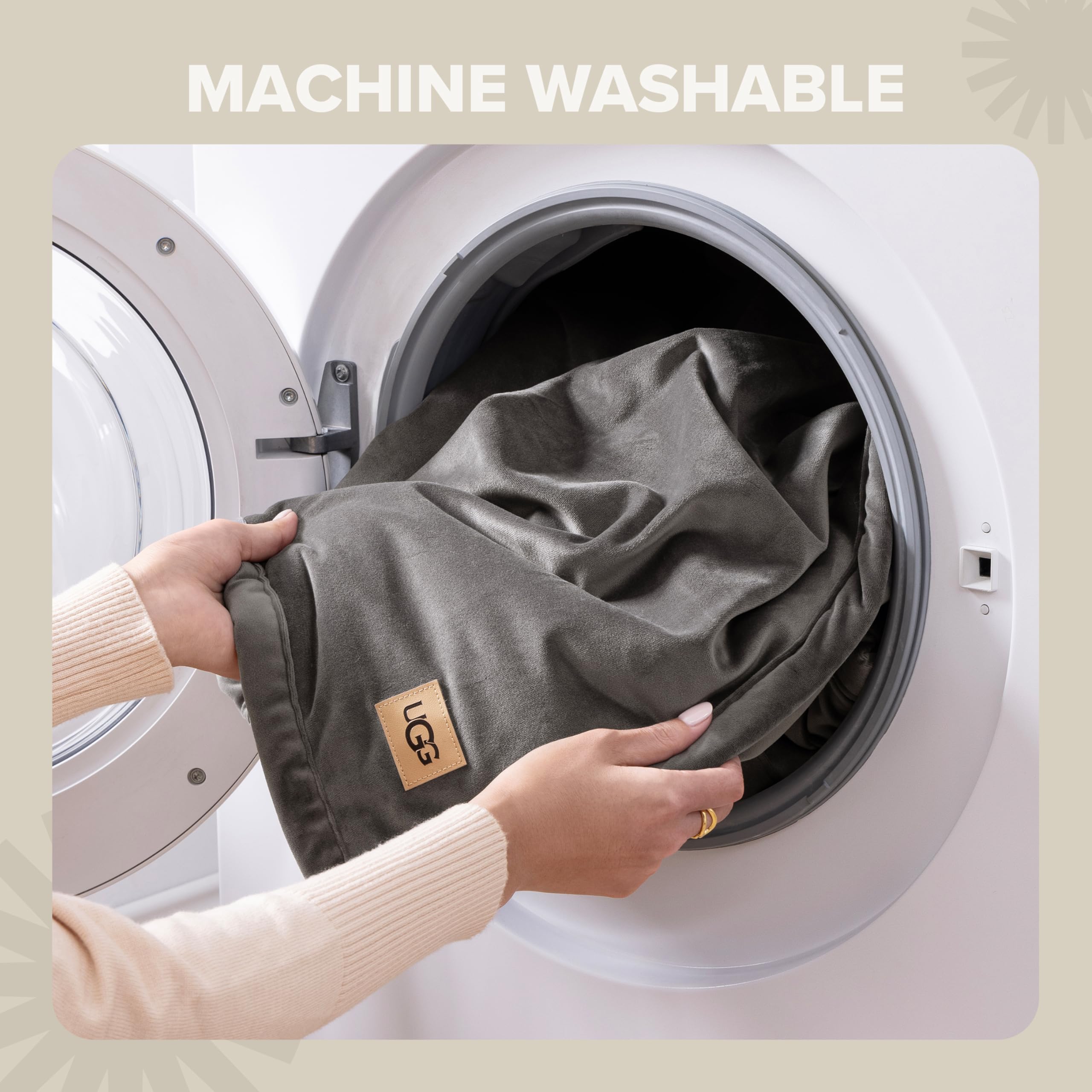 UGG washcare tag close-up showing care instructions and easy maintenance