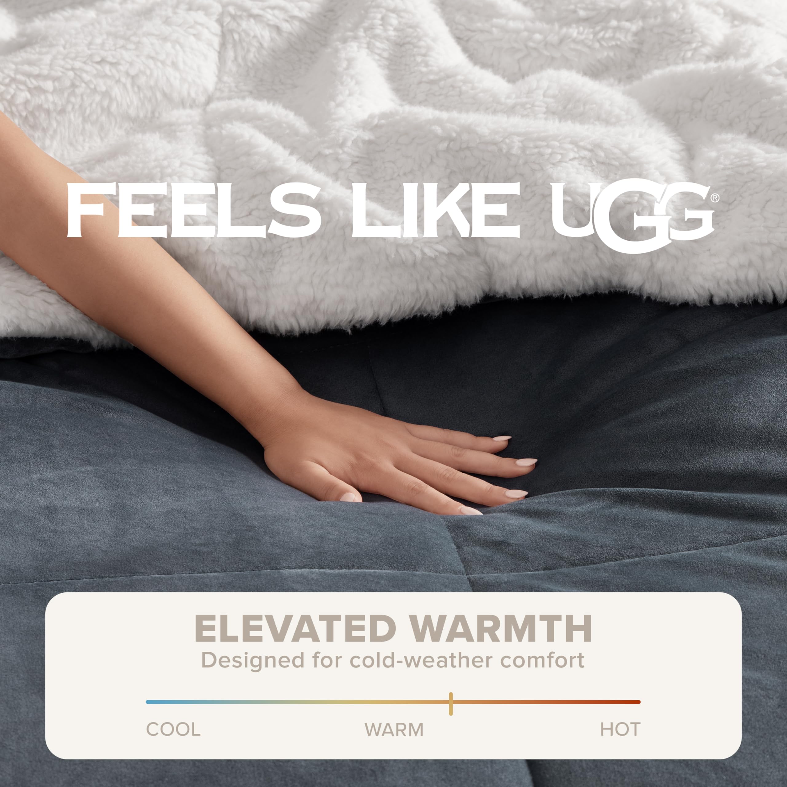 UGG comforter styled on a master bed showing luxury feel and room enhancement