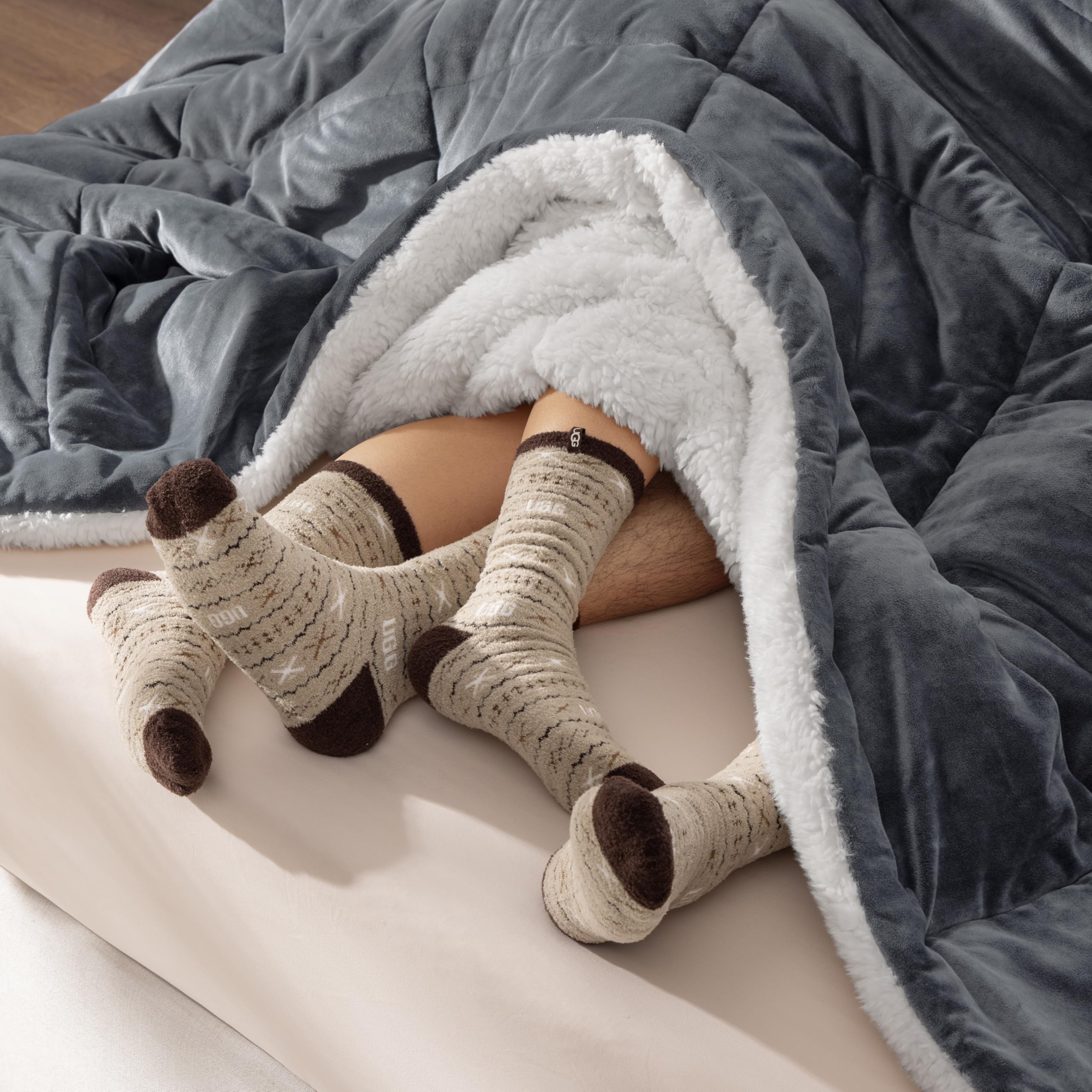 UGG soft polyester fabric texture close-up showing breathable, skin-friendly feel