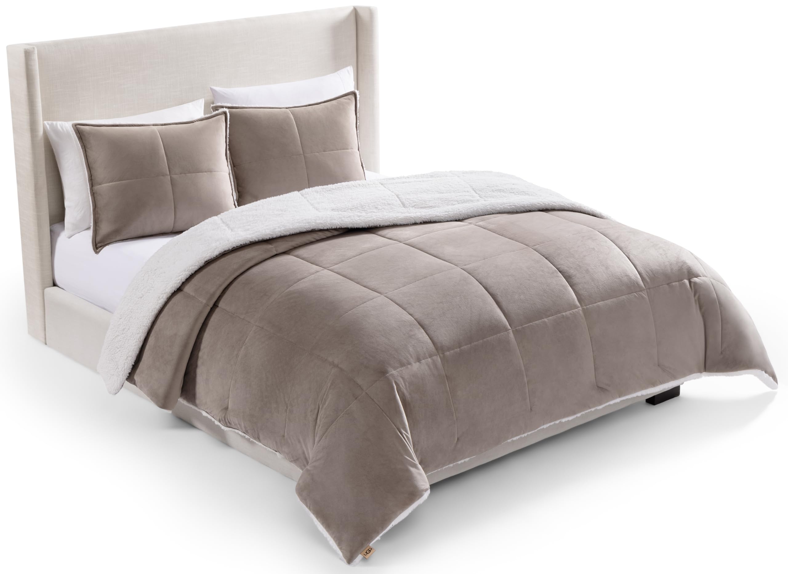 UGG front view of brown fawn comforter showing neat box-stitch and cozy look