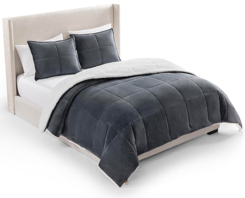 UGG comforter front view in imperial blue showing elegant finish and cozy look