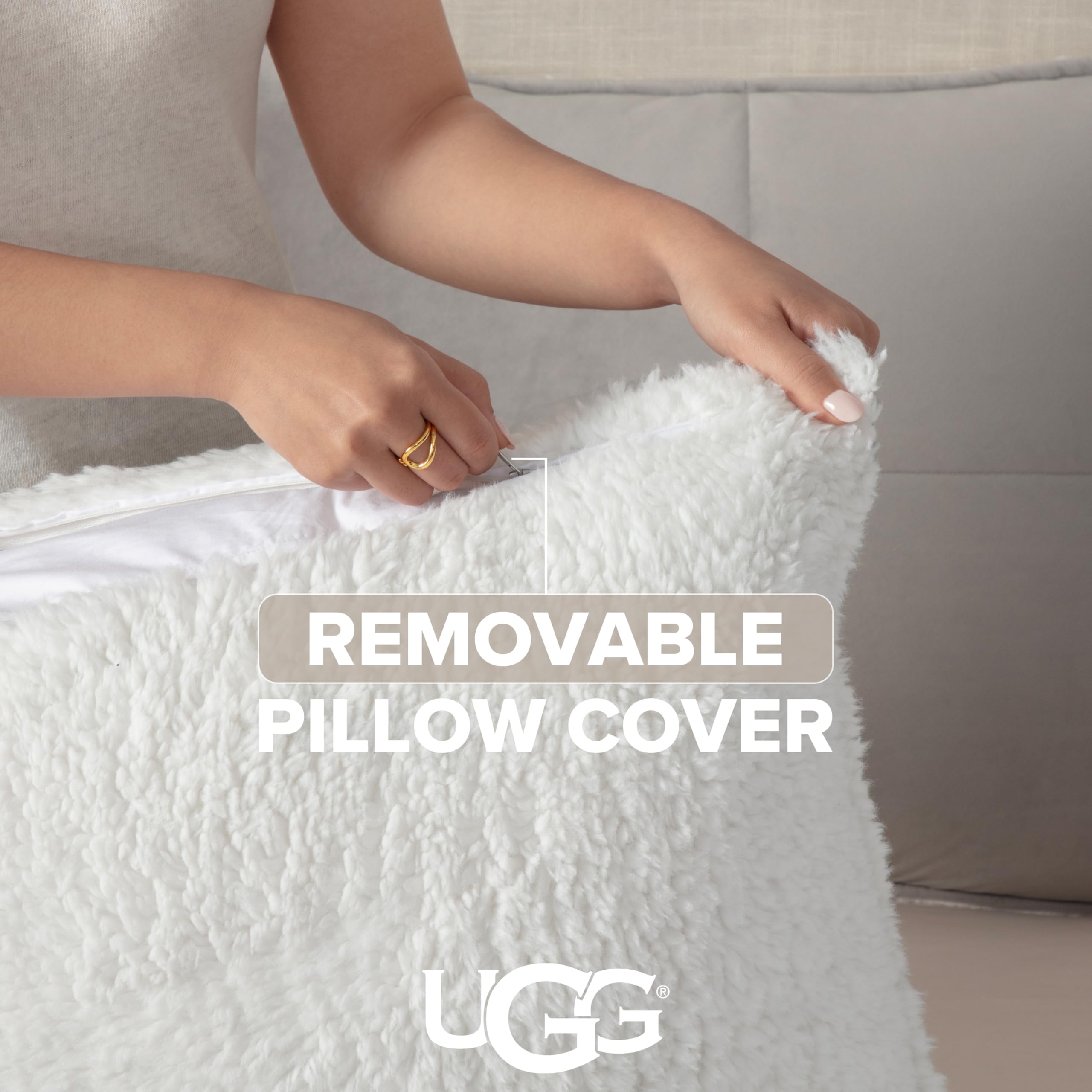 UGG comforter and matching shams folded to show reversible styling benefit