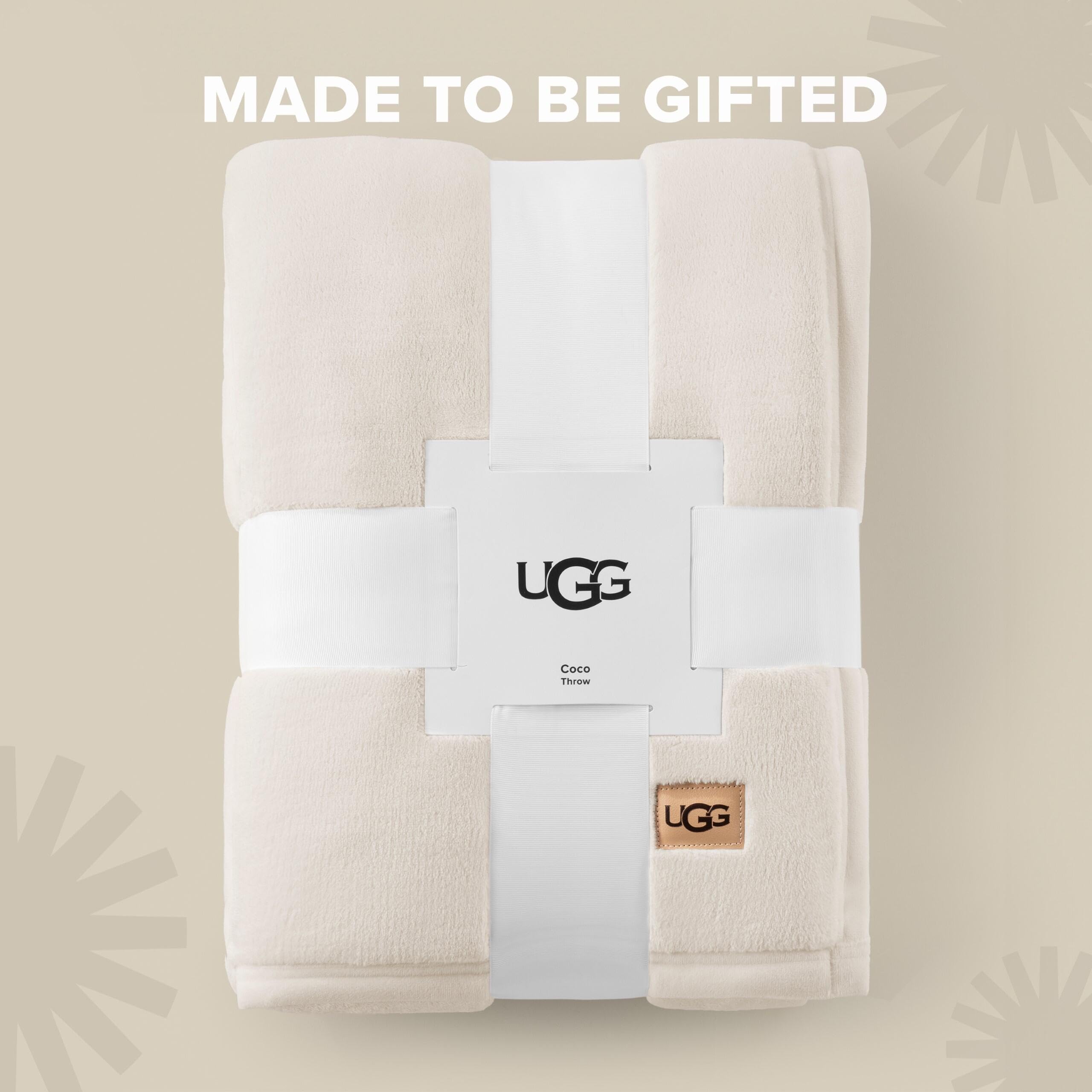 UGG Coco throw draped over sofa adding cozy texture and decor benefit
