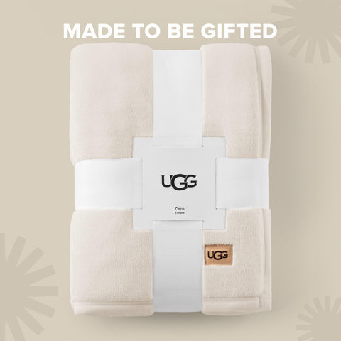 UGG Coco throw draped over sofa adding cozy texture and decor benefit