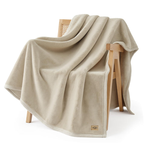 UGG Coco throw folded on table showing plush feel and cozy look