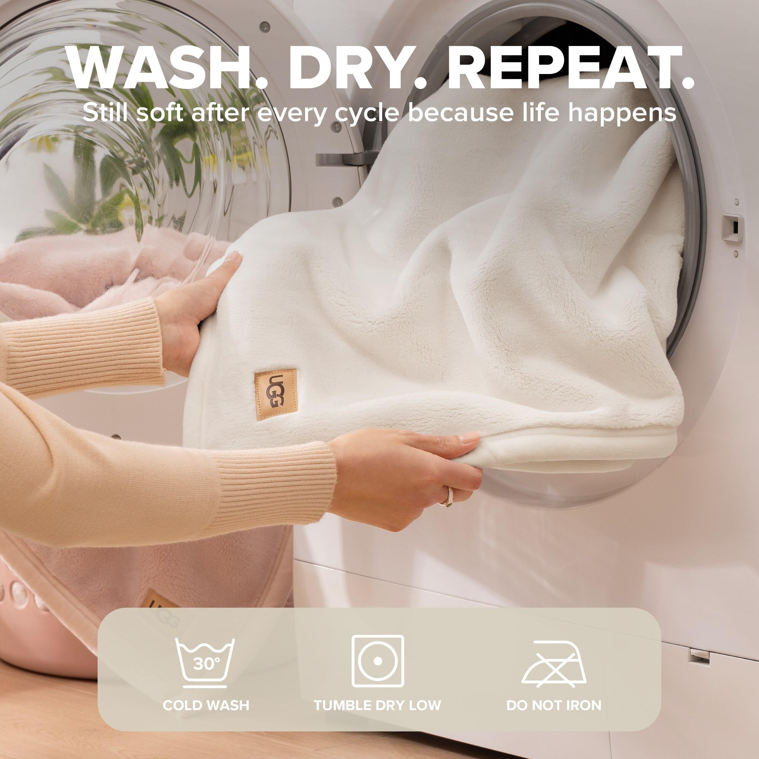 UGG Coco throw care label image showing easy-care instructions benefit