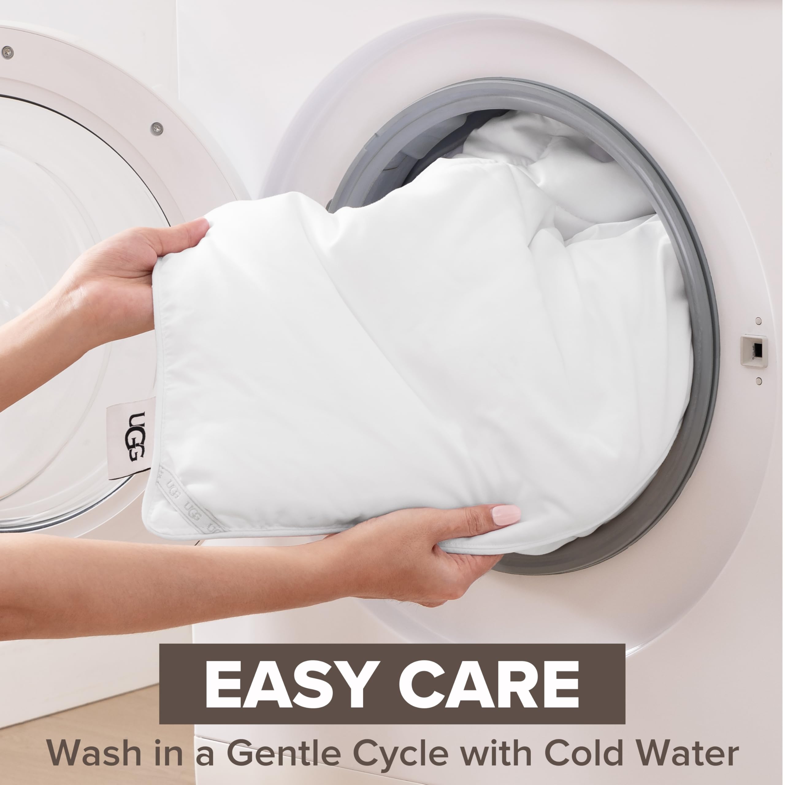 UGG Danielle being laundered in a washing machine showing easy-care, washable bedding