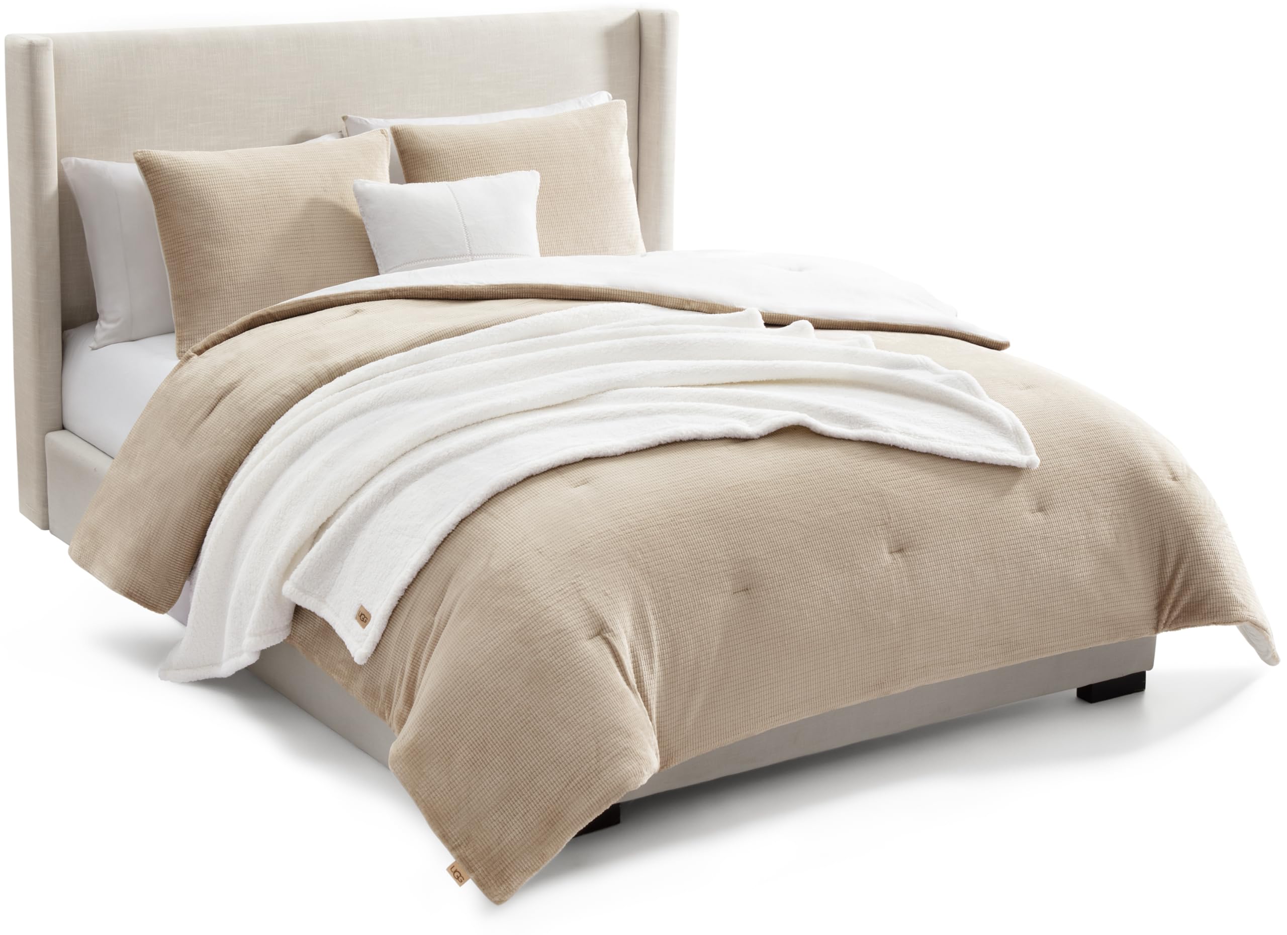 UGG front view of full/queen comforter set showing coordinated beige styling and cozy appeal