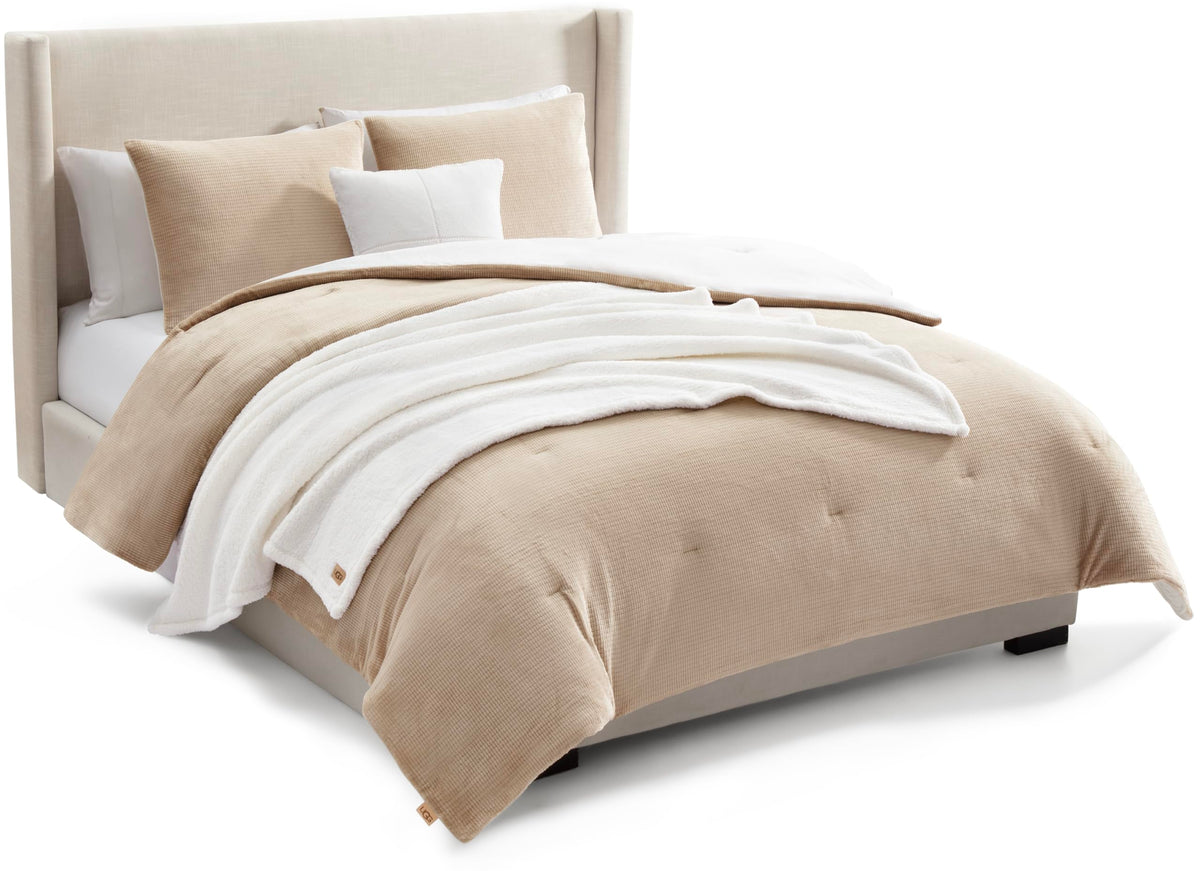 UGG front view of full/queen comforter set showing coordinated beige styling and cozy appeal