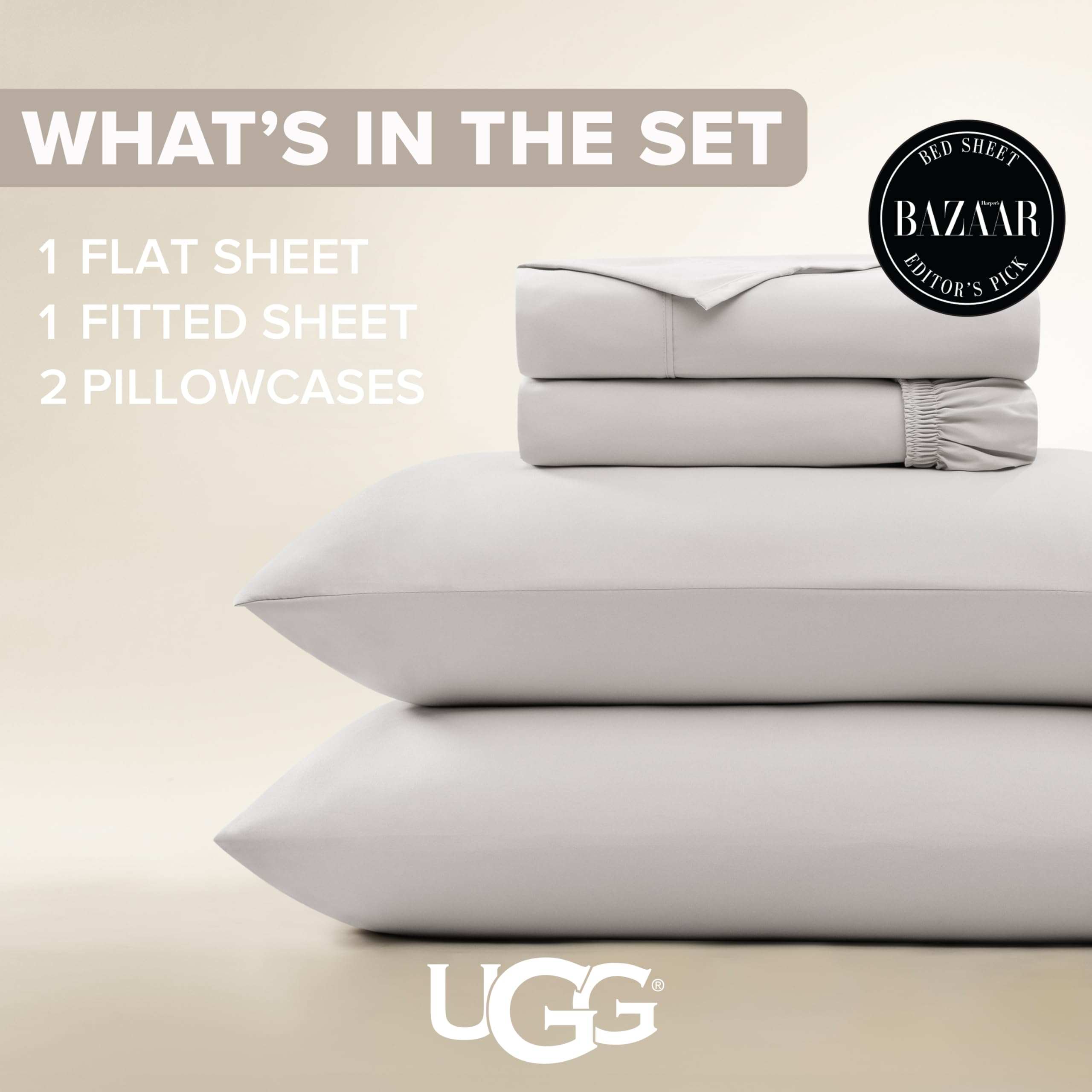 UGG Hedi flat sheet spread flat on bed showing full coverage and smooth appearance