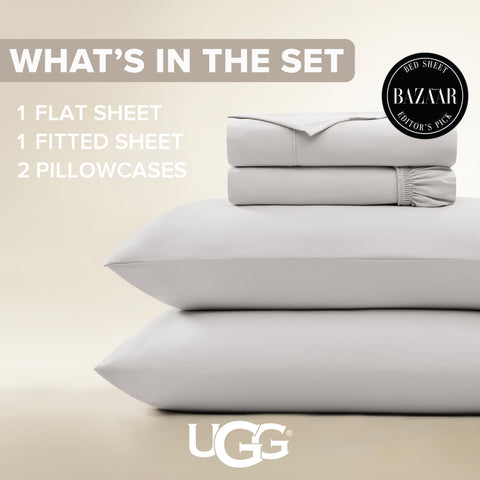 UGG Hedi flat sheet spread flat on bed showing full coverage and smooth appearance