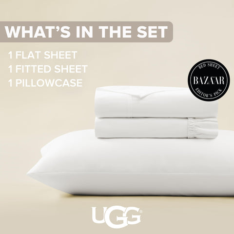 UGG Hedi flat sheet spread across mattress showing smooth drape benefit: breathable comfort