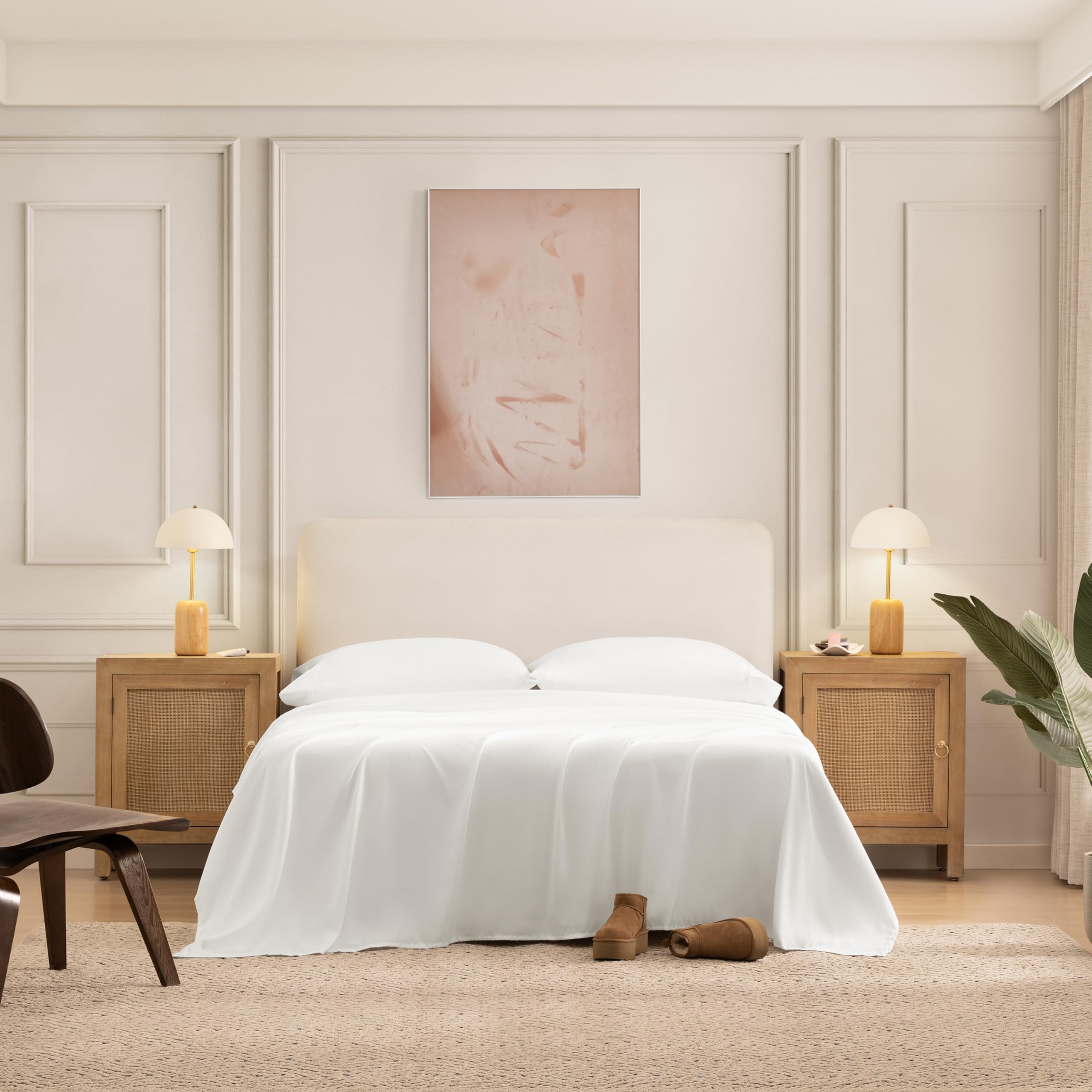 UGG Hedi flat sheet spread neatly across bed for cooling comfort and smooth appearance