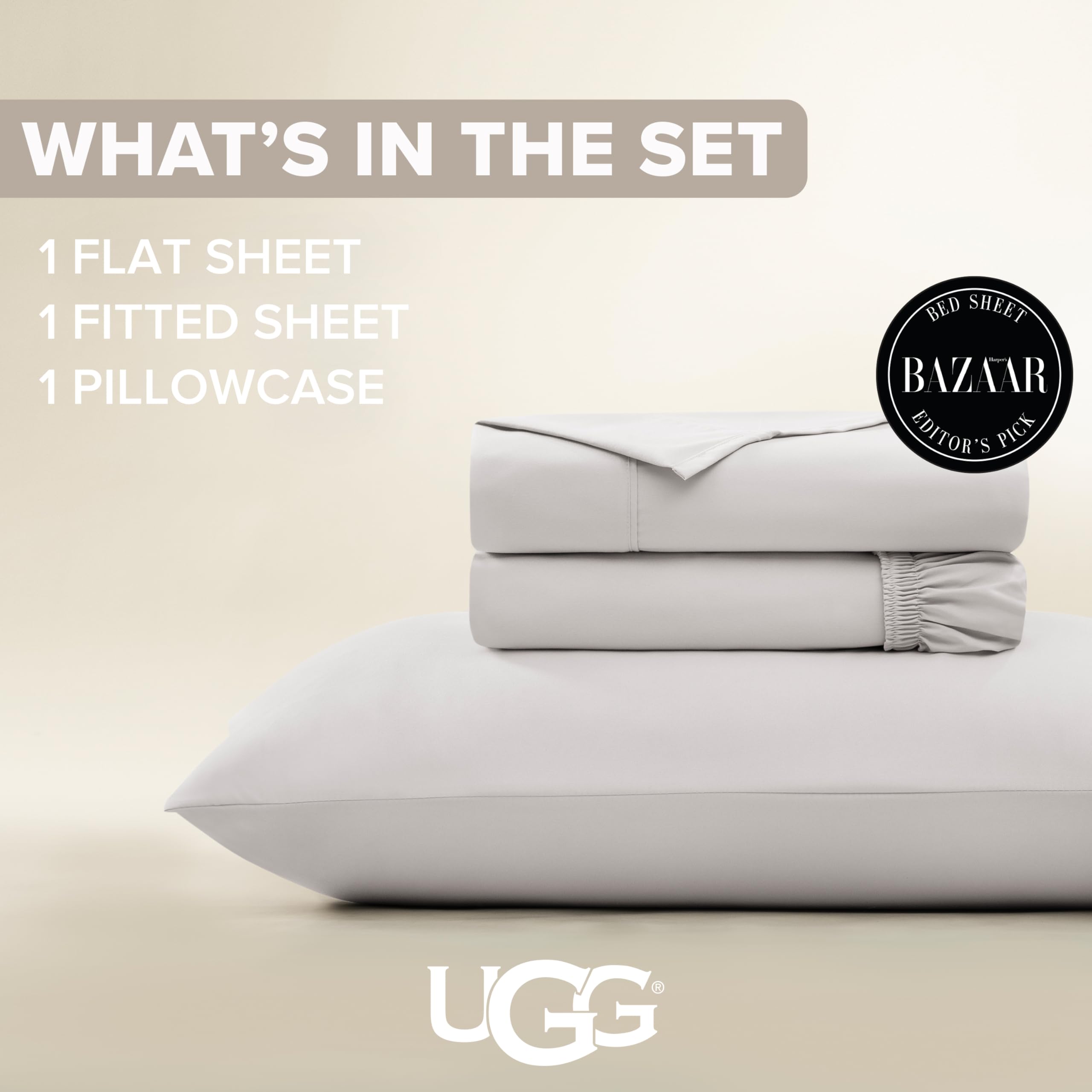 UGG Hedi flat sheet spread across Twin XL bed highlighting smooth, cooling surface