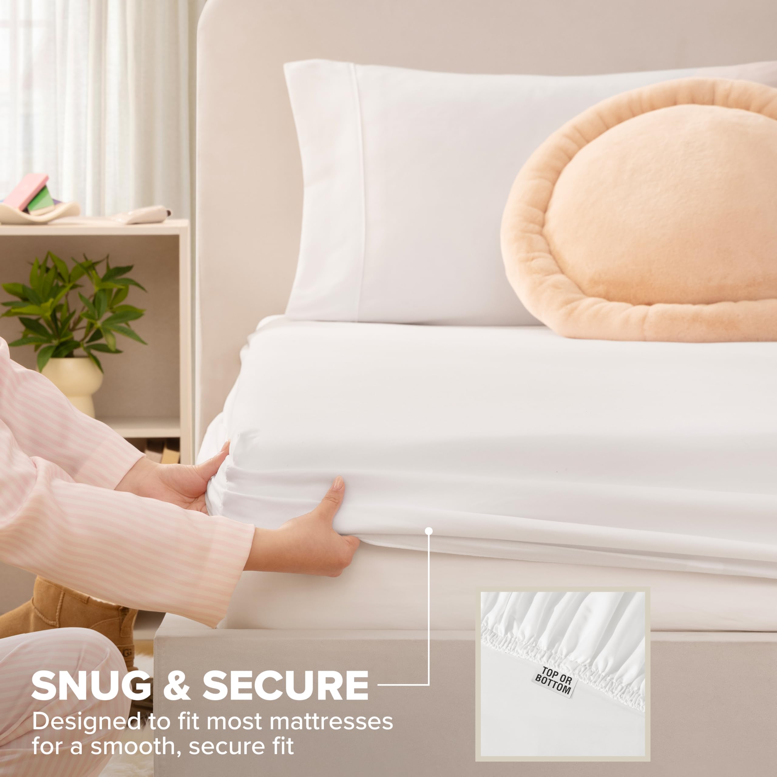 UGG Hedi pillowcase texture close-up showing soft finish benefit: gentle on skin