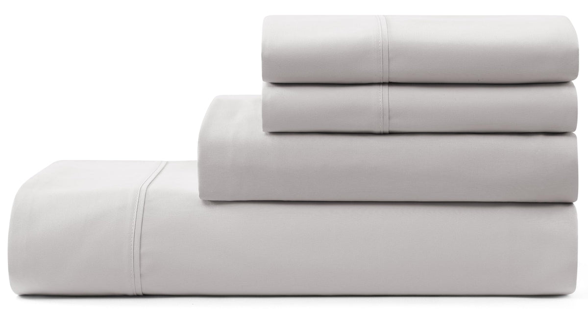 UGG Hedi front view of queen sheet set packaging showing elegant gray finish and brand