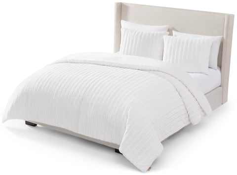 UGG Kenzie front view showing white comforter and two shams, adds cozy elegance