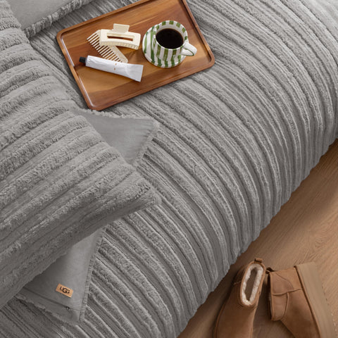 UGG Kenzie on king bed showing generous drape and full coverage