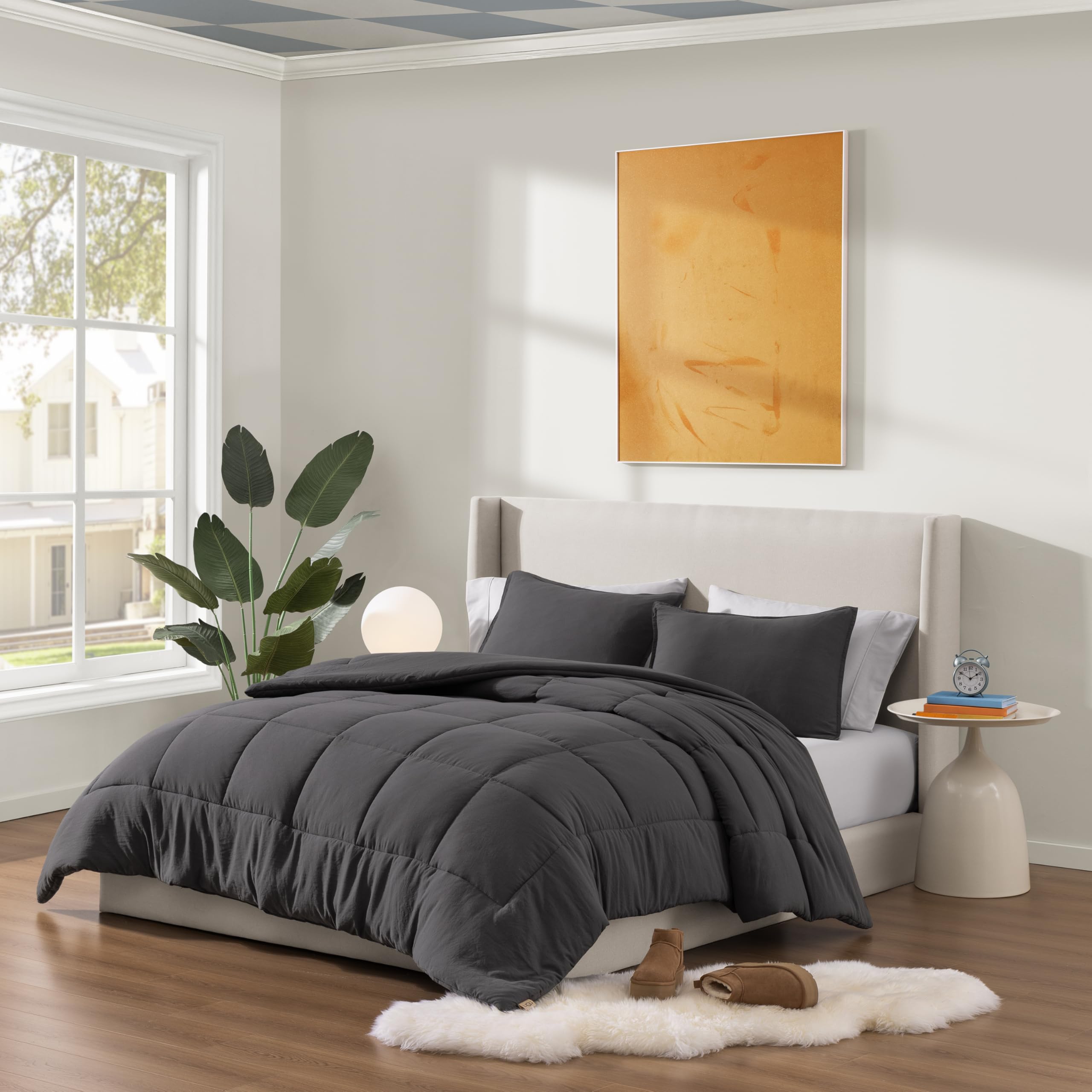 UGG folded comforter in wardrobe showing compact storage and easy care benefit