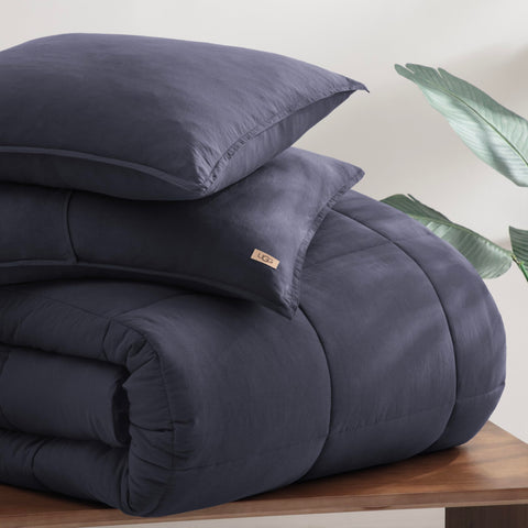 UGG Leonora folded comforter showing compact storage and travel readiness