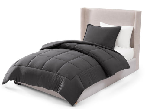 UGG Leonora front view comforter set showing neat box-stitch and charcoal color, adds modern style